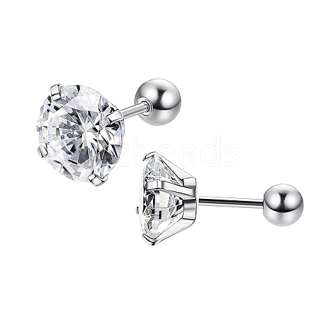 Stainless Steel Micro Pave Cubic Zirconia Stud Earrings PW-WG005C9-01-1