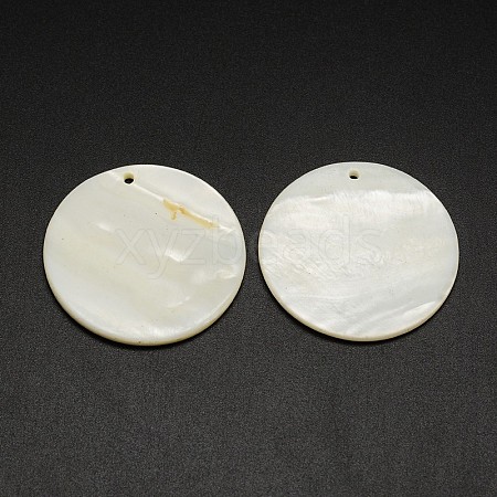 Flat Round Freshwater Shell Pendants SHEL-M005-35-1