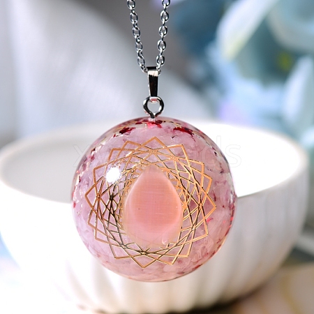 Natrual Rose Quartz Resin Pendants PW-WGF00B1-01-1