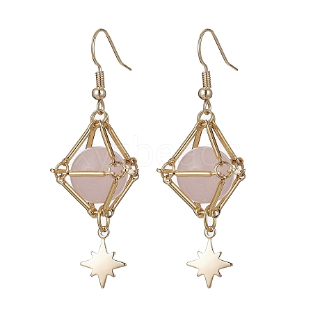 Natural Rose Quartz Dangle Earrings EJEW-JE05499-02-1