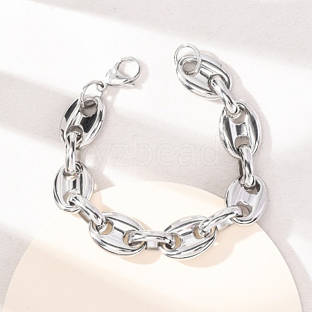 304 Stainless Steel Coffee Bean Link Chain Bracelets for Women Men LS-BJEW-F529-10B-P-1