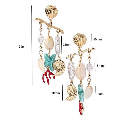 Ocean Theme 304 Stainless Steel Porcelain Shell Shape Dangle Stud Earrings FS-WGD34F1-02-1