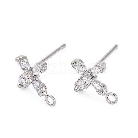 Cross Brass Micro Pave Cubic Zirconia Stud Earrings Finding KK-Z084-02P-1