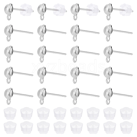 Unicraftale 250Pcs 304 Stainless Steel Half Round Stud Earring Findings STAS-UN0038-56P-1