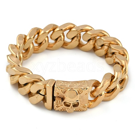 304 Stainless Steel Cuban Link Chain Bracelets for Men BJEW-B102-05G-1