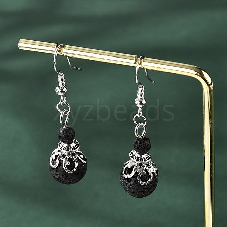 Natural Lava Rock Bead Dangle Earrings EJEW-JE02144-01-1