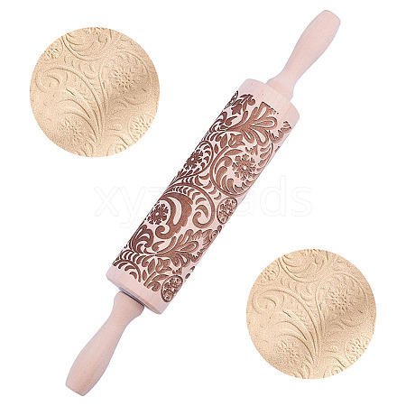 Snowflake Pattern Wood Rolling Pin AJEW-WH0481-657-1
