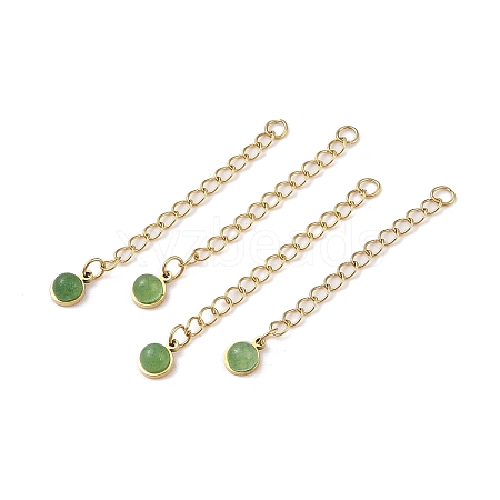 Ion Plating(IP) 316 Surgical Stainless Steel Curb Chain Extender with Natural Green Aventurine Round Charm STAS-A097-01G-13-1