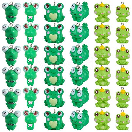 36Pcs 6 Styles Opaque Resin Pendant Cartoon Frog Pendant Creative Jewelry Accessories JX859A-1