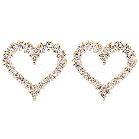 Rack Plating Heart Brass Clear Cubic Zirconia Stud Earrings EJEW-M090-15G-1