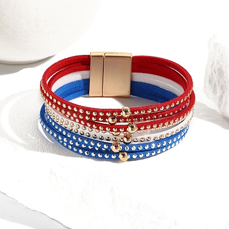 American Flag Style Red Blue White Imitation Leather Cord Bracelet PW-WG35B3F-01-1