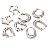 4 Pairs 4 Style Star & Rectangle & Heart & Croissant 304 Stainless Steel Hoop Earrings for Women EJEW-TA0001-17-8
