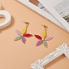 Seed Beaded Flower Pendant Dangle Stud Earrings with ABS Plastic Imitation Pearl EJEW-JE05184-3