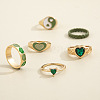 6Pcs Heart & Yin-yang Alloy Enamel & Rhinestone Finger Rings Sets for Women WG67DEB-01-2