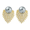 Rack Plating Fan Brass Micro Pave Clear Cubic Zirconia Stud Earrings EJEW-H014-10G-1