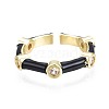 Clear Cubic Zirconia Bamboo Shape Open Cuff Ring with Enamel for Women RJEW-N035-101-2