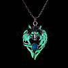 Luminous Glow In The Dark Enamel Wolf Pendant Necklace with Synthetic Turquoise Beaded LUMI-PW0006-66B-1