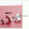 Real Platinum Plated Brass Four Leaf Clover Stud Earrings EJEW-EE0001-231-9