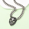 304 Stainless Steel Lion Head Pendant Cuban Link Chain Necklaces NJEW-C099-05AS-2