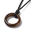 Natural Tiger Eye Ring Pendant Necklace with Waxed Cords NJEW-R262-01B-07-2