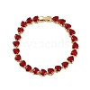 Brass Micro Pave Red Cubic Zirconia Link Chain Bracelets for Women BJEW-M047-01A-4