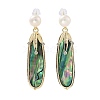 Pearl & Paua Shell Dangle Stud Earrings EJEW-P256-07G-1