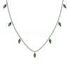 Rhodium Plated 925 Sterling Silver Pave Green Cubic Zirconia Cable Chain Horse Eye Tassel Necklaces for Women NJEW-Q342-13P-1