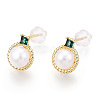 Natural Pearl Stud Earrings with Cubic Zirconia PEAR-N020-05F-3