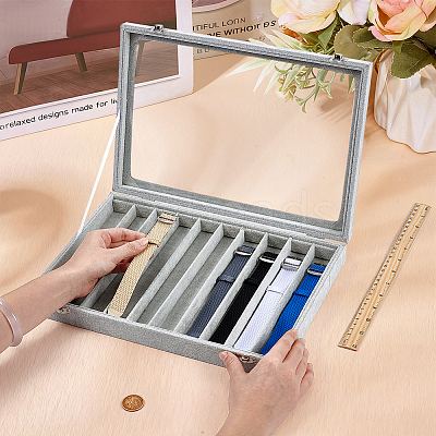 10 Grids Wood Covered with Velvet Watch Band Organizer Storage Cases with Visible Window Lid CON-WH0112-077-1