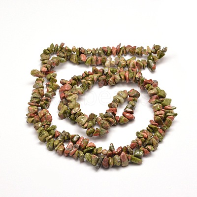 Natural Unakite Chip Bead Strands G-M205-52-1