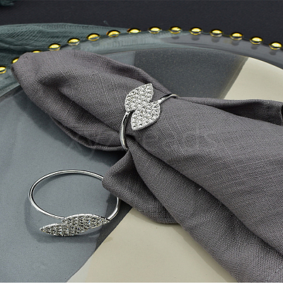 Double Leaves Alloy Crystal Rhinestone Napkin Rings AJEW-WH0609-175S-1