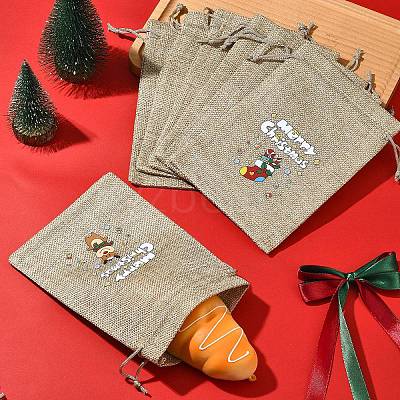 12Pcs 12 Styles Christmas Printed Burlap Packing Pouches Drawstring Bags ABAG-FS0001-03B-1
