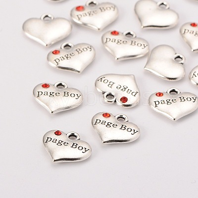 Wedding Theme Antique Silver Tone Tibetan Style Heart with Page Boy Rhinestone Charms TIBEP-N005-14C-1