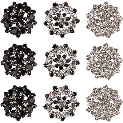 12Pcs 3 Colors 1-Hole Alloy Rhinestone Shank Buttons BUTT-GF0003-64-1