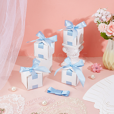 Square Paper Wedding Candy Storage Boxes with Ribbon AJEW-WH0609-744D-1