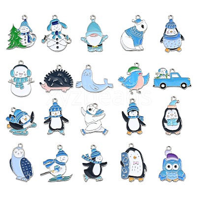 40Pcs 20 Styles Winter Theme Zinc Alloy Enamel Pendants ENAM-CJ0006-43-1