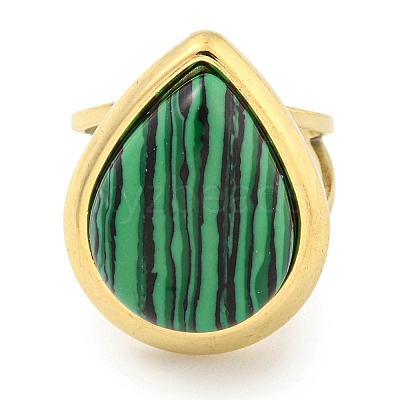 Ion Plating(IP) 304 Stainless Steel Synthetic Malachite Cuff Rings G-Z056-09G-03-1