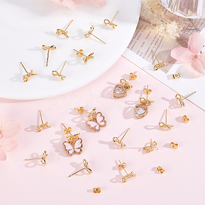 20Pcs Bowknot Brass Stud Earring Findings KK-BBC0028-23-1
