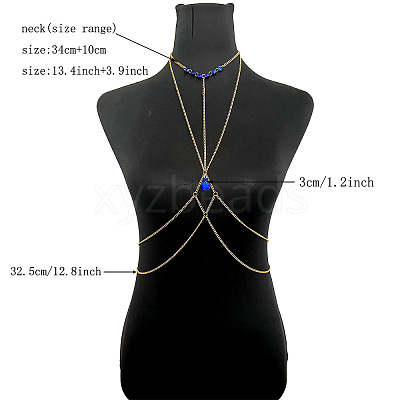 Alloy & Iron Tassel Sexy Body Chains with Blue Acrylic Teardrop Beads for Women WG92352-01-1