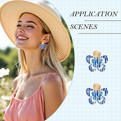 Brass Printing Acrylic Butterfly Dangle Stud Earrings EJEW-TA00673-1