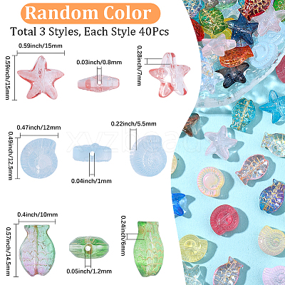 120Pcs 3 Styles Baking Paint and Golden Metal Enlaced Glass Beads DGLA-SC0001-08-1