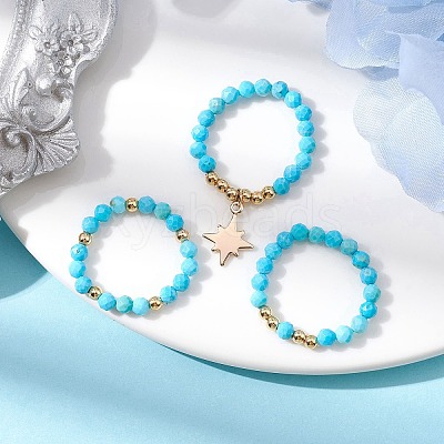 3Pcs 3 Styles Natural Magnesite Beaded Stretch Rings Set RJEW-JR00647-03-1