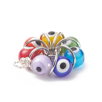 7 Chakra Handmade Evil Eye Lampwork Pendants PALLOY-JF01997-02-1