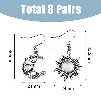 8 Sets 8 Colors Sun & Moon Glass Asymmetrical Earrings EJEW-FI0002-05-1