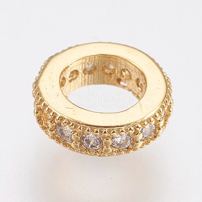 Brass Micro Pave Cubic Zirconia Rondelle European Beads ZIRC-F083-094G-RS-1