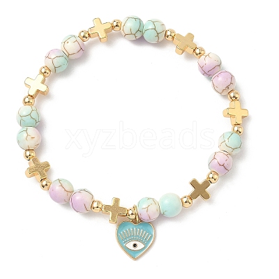 Heart with Eye Alloy Enamel Charm Bracelets BJEW-JB12287-02-1