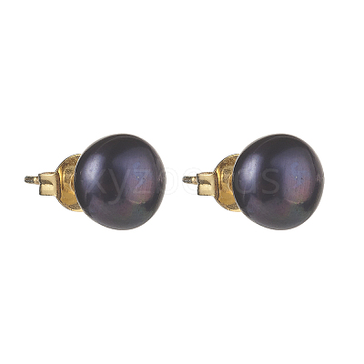 Natural Pearl Rondelle Stud Earrings EJEW-JE04585-1