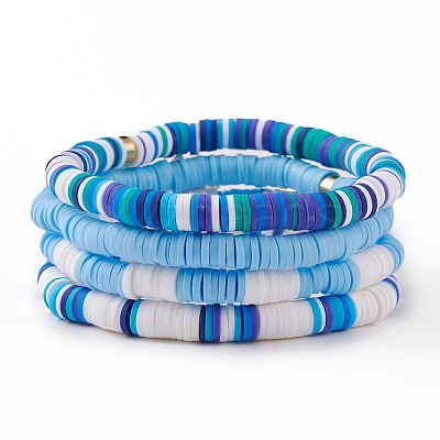 4Pcs 4 Styles Polymer Clay Heishi Beads Stretch Bracelets Sets BJEW-JB05908-1