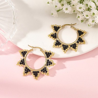 Glass Beaded Hoop Earrings EJEW-MZ00750-1