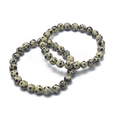 Natural Dalmatian Jasper Bead Stretch Bracelets BJEW-K212-A-014-1